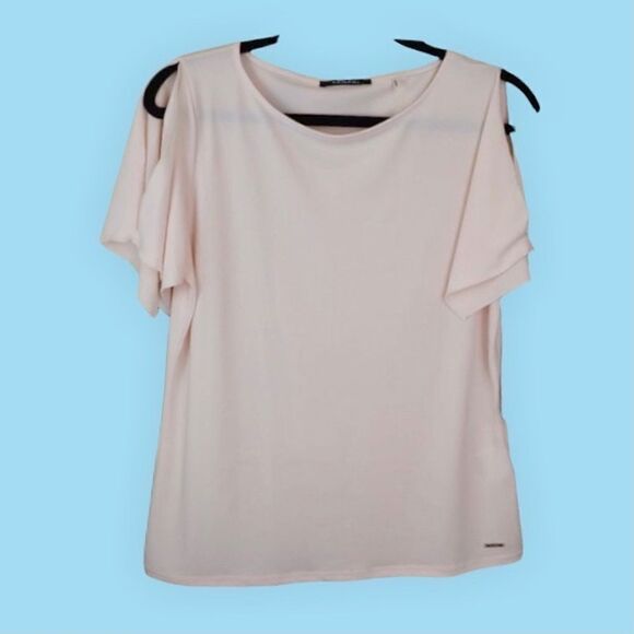 Tahari Light Pink Marcella Knit Short Split Sleeve Blouse Top [small] New - Picture 1 of 8